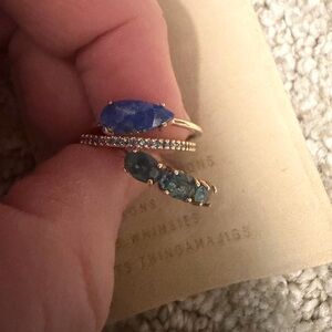 Anthropologie Elegant Gold and Blue Stone Ring Set